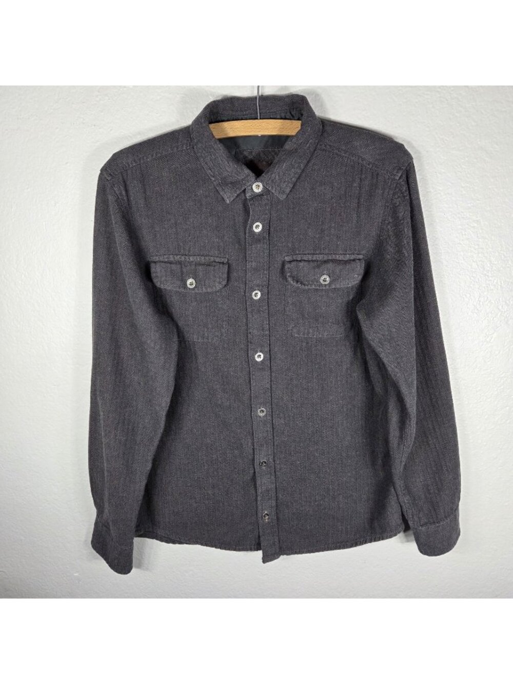 Prana Mens Size S Grey Flannel Button Down Shirt Long Sleeve Pocket
